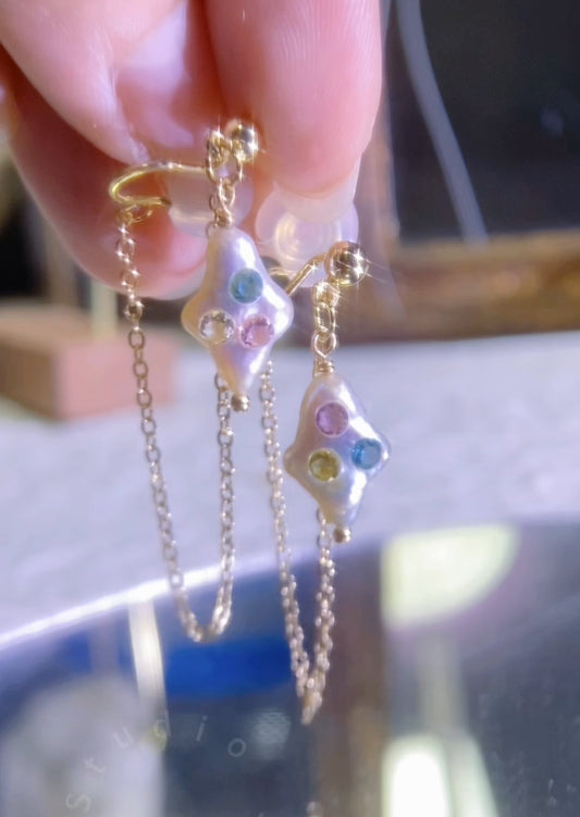 Star pearl earrings with dazzling zircons