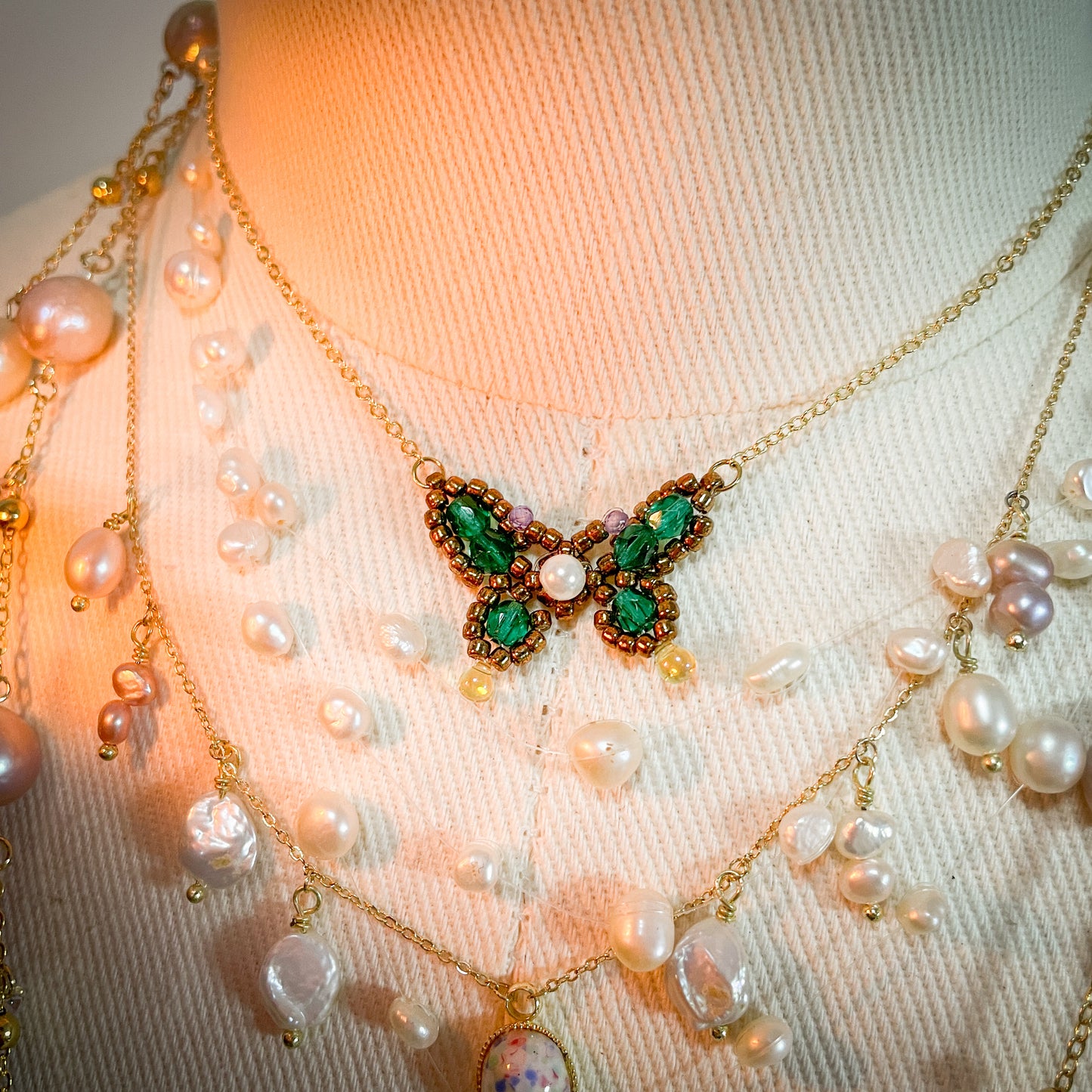 Adjustable 18K gold-plated stainless steel chain with a butterfly-themed pendant