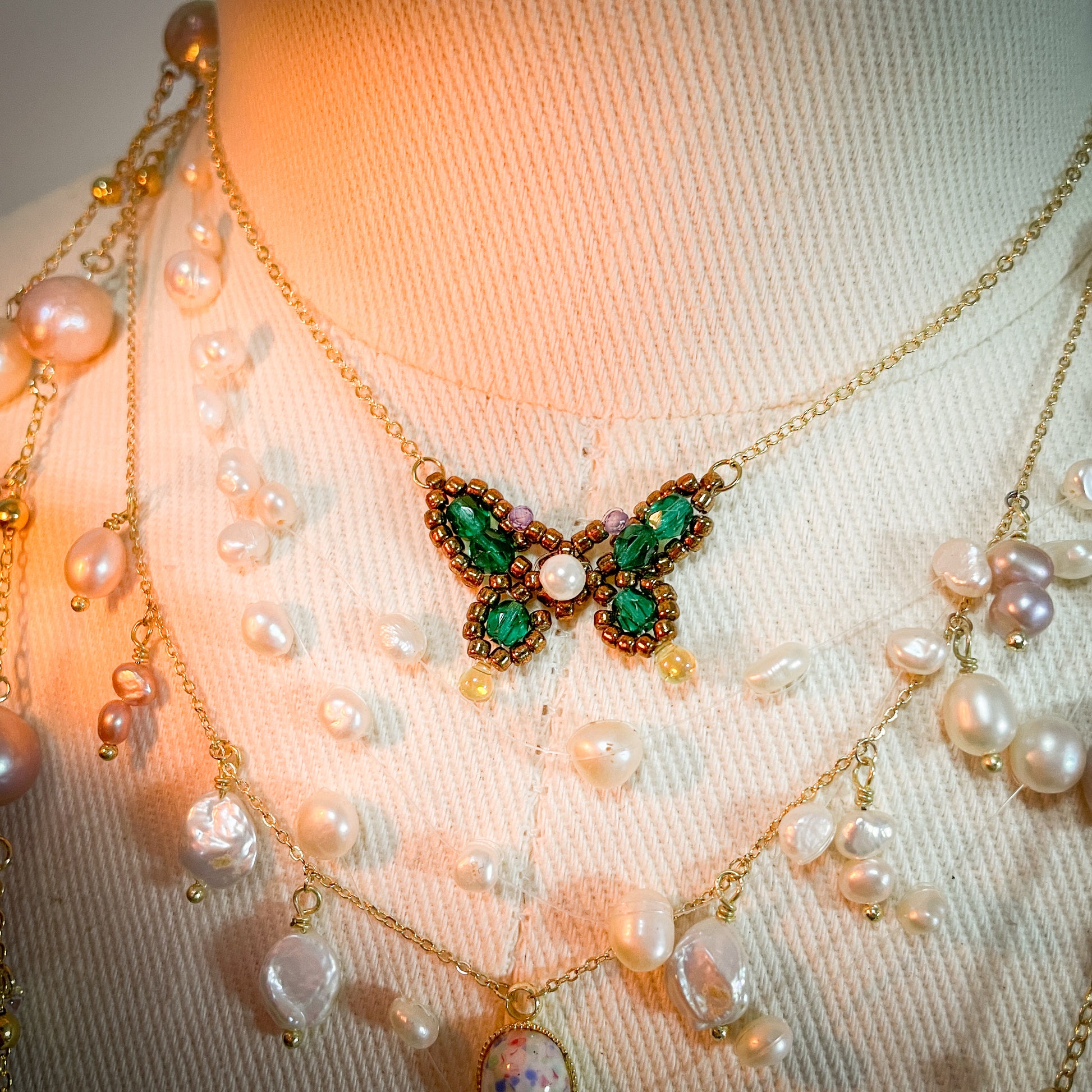 Adjustable 18K gold-plated stainless steel chain with a butterfly-themed pendant